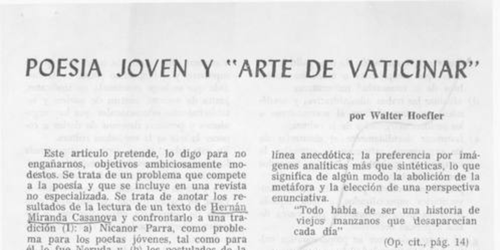 Poesía Joven y "El arte de vaticinar"