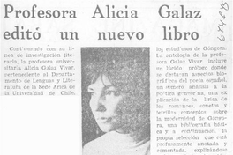 Profesora Alicia Galaz editó un nuevo libro