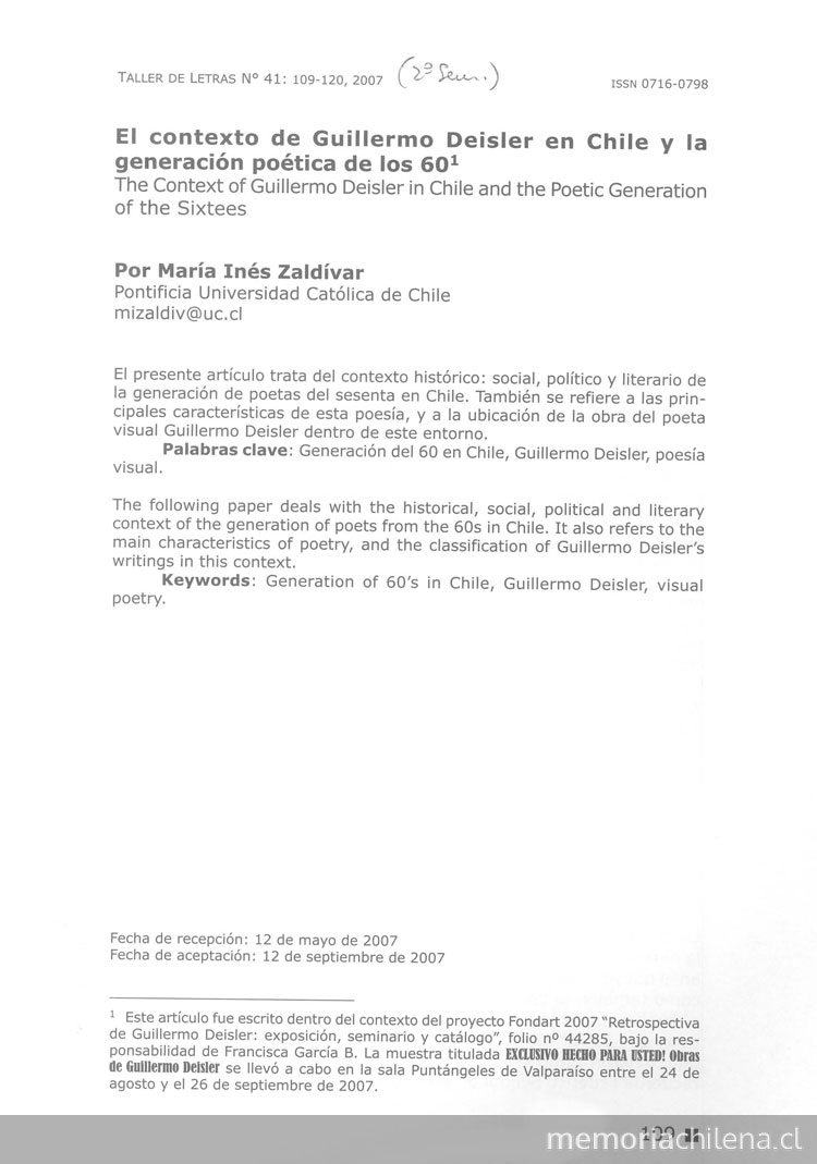 El contexto de Guillermo Deisler en Chile y la generación poética de los 60