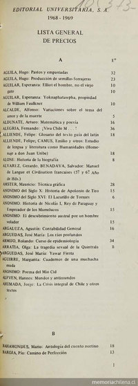  Editorial Universitaria :1968-1969 - "Lista General de precios"
