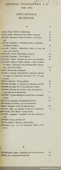  Editorial Universitaria :1968-1969 - "Lista General de precios"