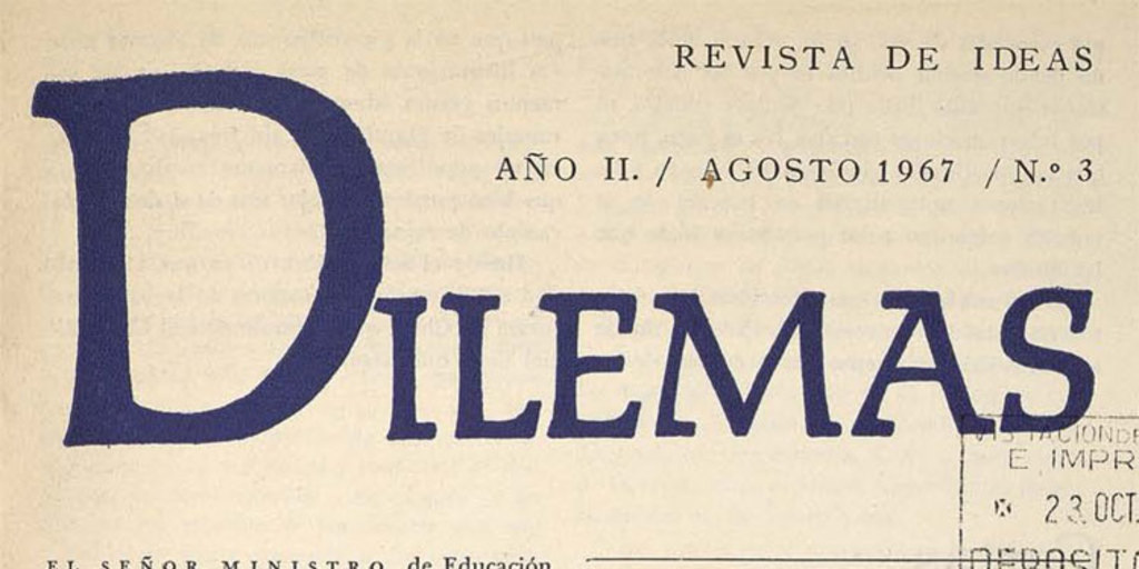 Revista Dilemas. Año II, número 3, agosto de 1967