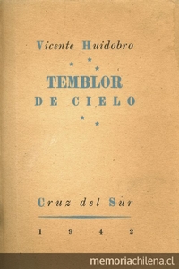 Portada de Temblor del cielo de Vicente Huidobre, publicado por editorial Cruz del Sur en 1942