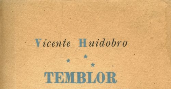 Portada de Temblor del cielo de Vicente Huidobre, publicado por editorial Cruz del Sur en 1942