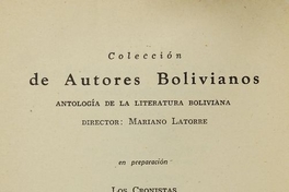 Presentación de la Colección Autores bolivianos, de la editorial Cruz del Sur, en 1943.