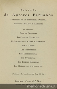 Presentación de la Colección Autores peruanos, de la editorial Cruz del Sur, en 1943.