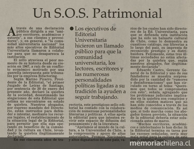 Un S.O.S. patrimonial