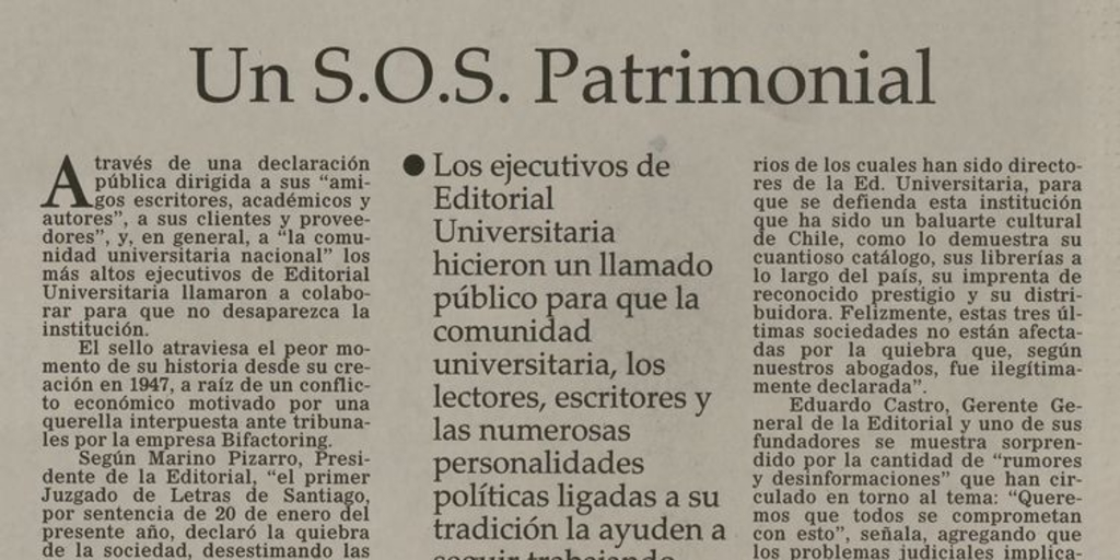 Un S.O.S. patrimonial