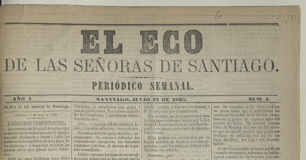 El eco de las señoras. Año 1, número 1, 13 de julio de 1865