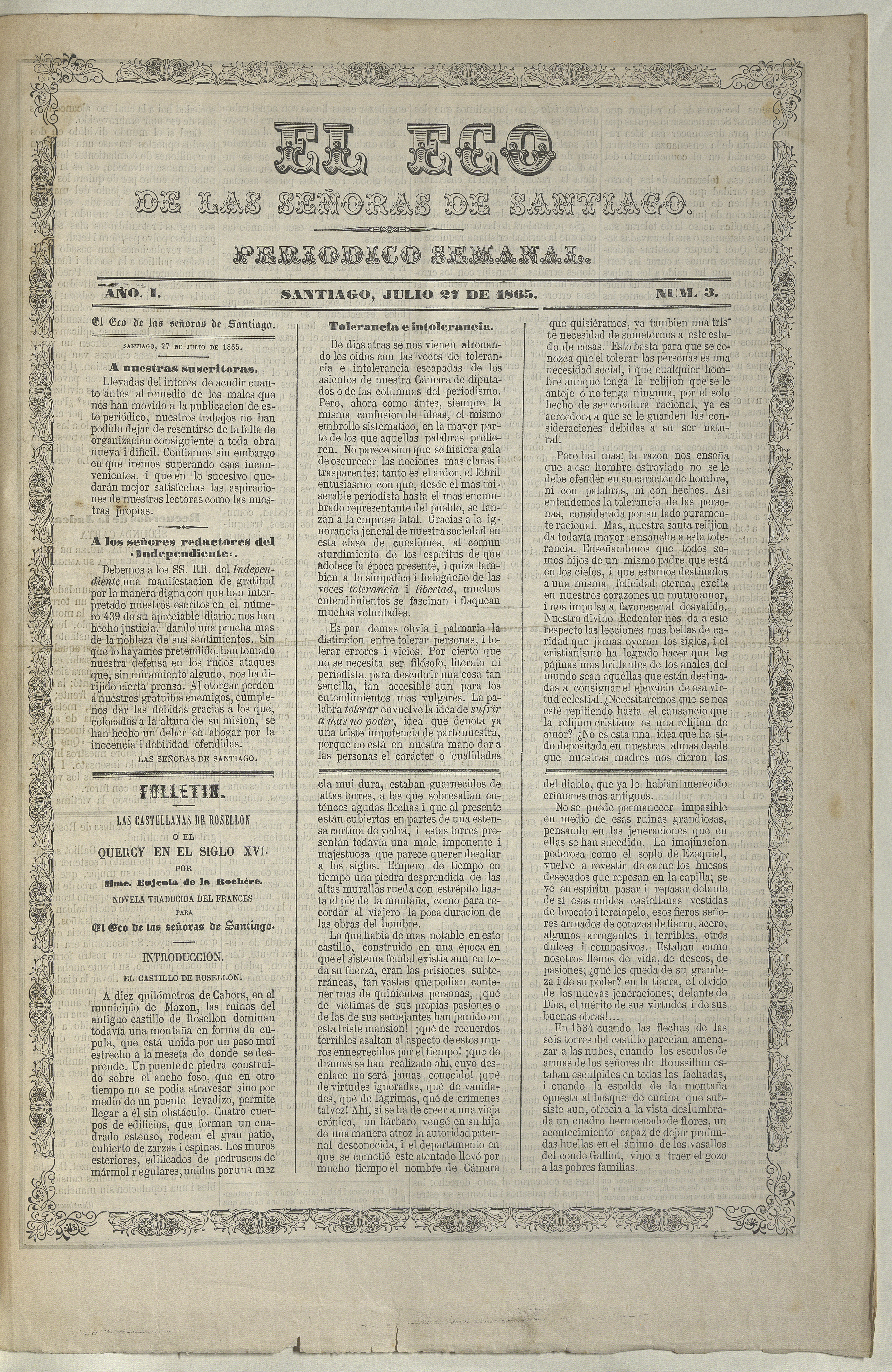 El eco de las señoras. Año 1, número 3, 27 de julio de 1865