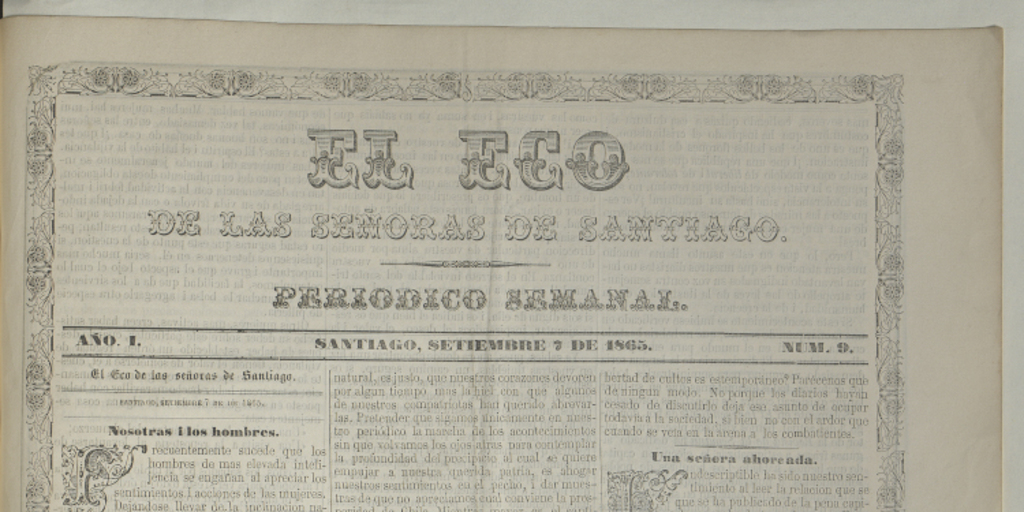 El eco de las señoras. Año 1, número 9, 7 de septiembre de 1865