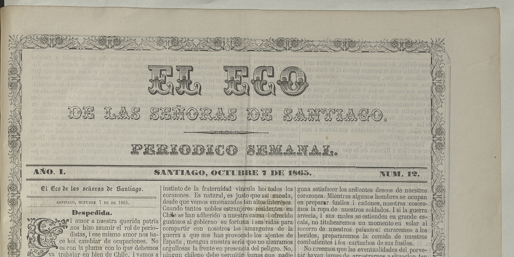 El eco de las señoras. Año 1, número 12, 7 de octubre de 1865