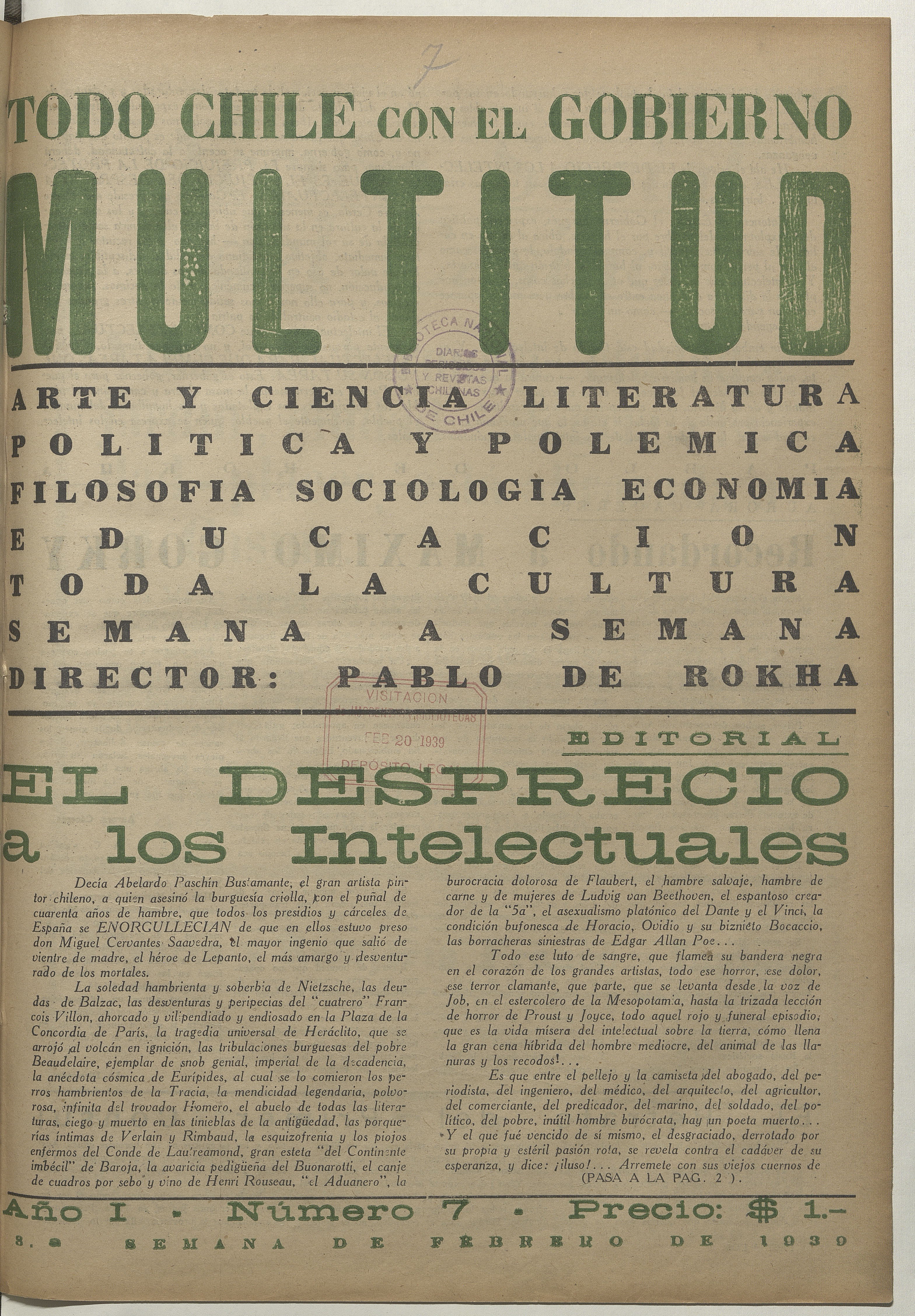 Multitud. Año 1, número 7, tercera semana de febrero de 1939