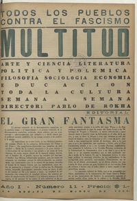 Multitud. Año 1, número 11, tercera semana de marzo de 1939