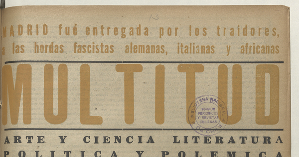 Multitud. Año 1, número 13, primera semana de abril de 1939