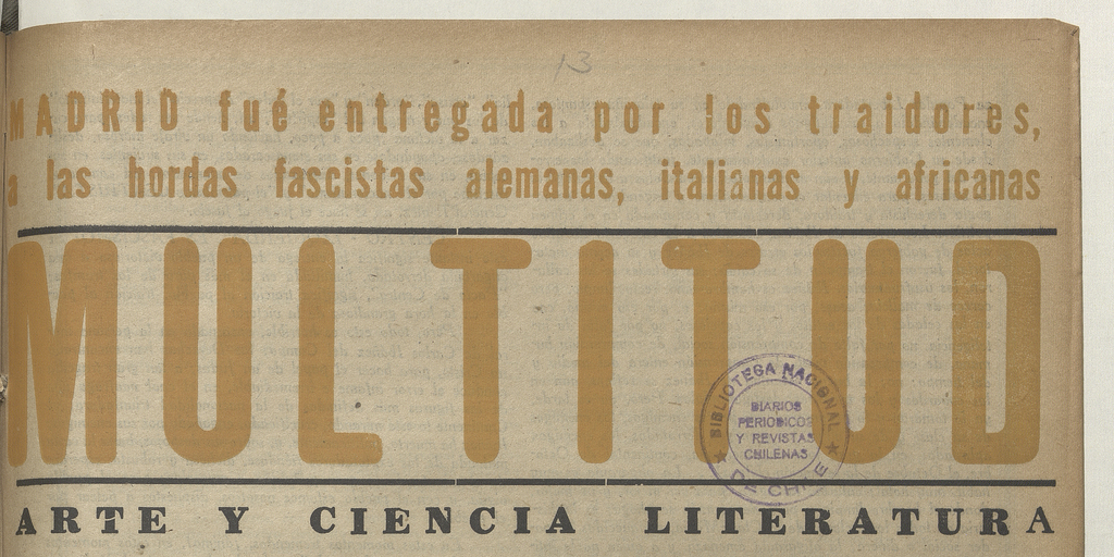 Multitud. Año 1, número 13, primera semana de abril de 1939