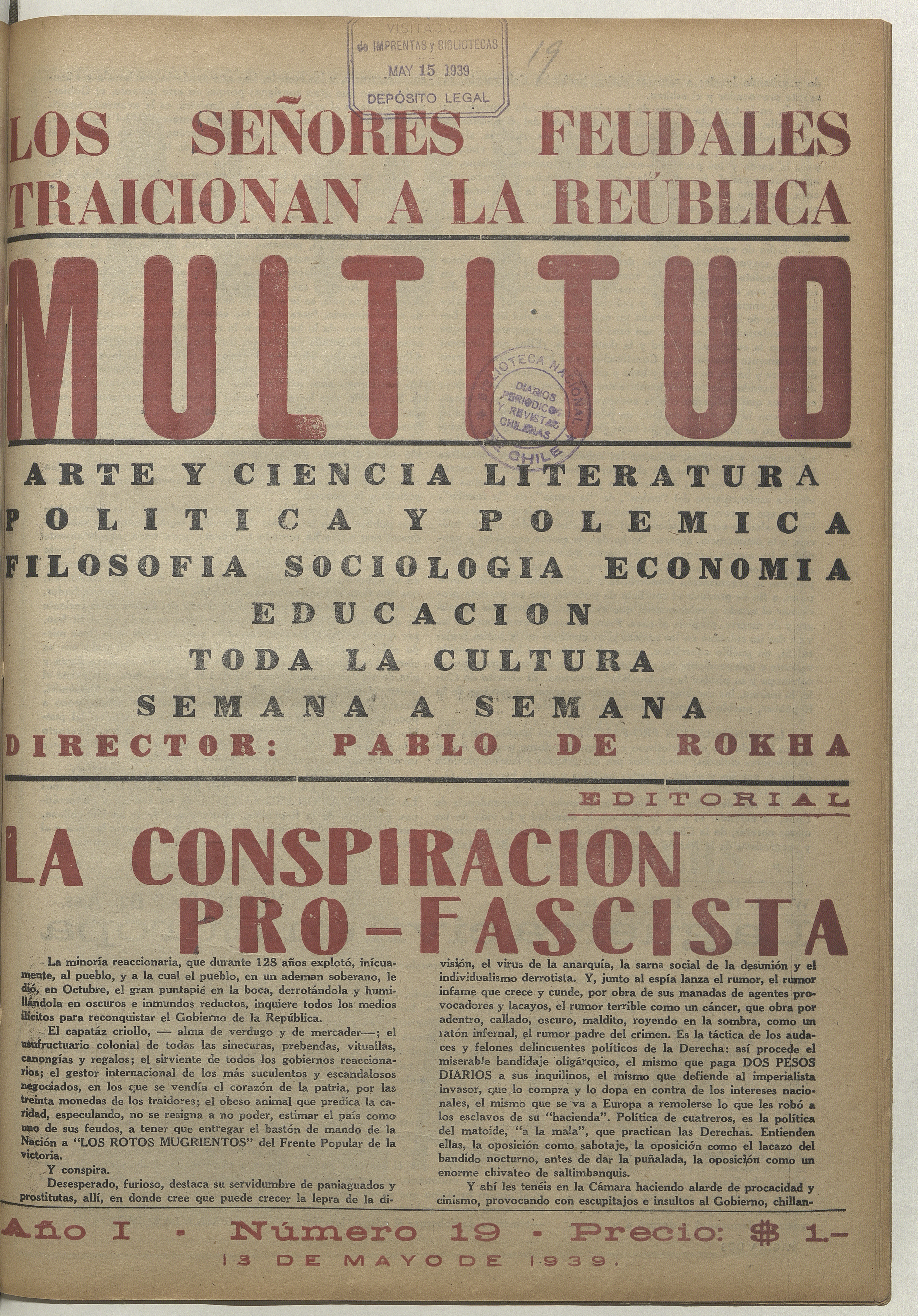 Multitud. Año 1, número 19, 13 de mayo de 1939