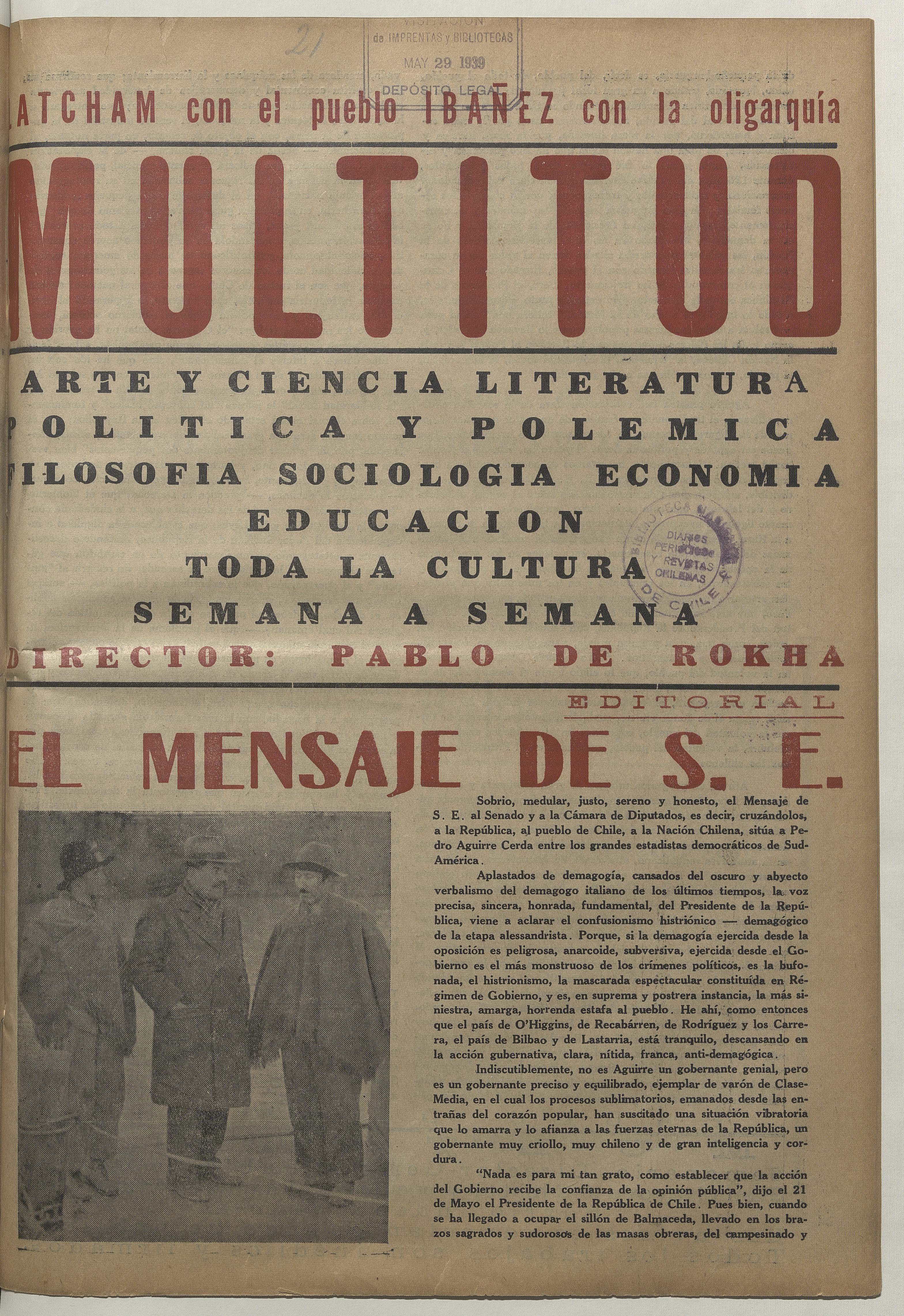 Multitud. Año 1, número 21, 27 de mayo de 1939