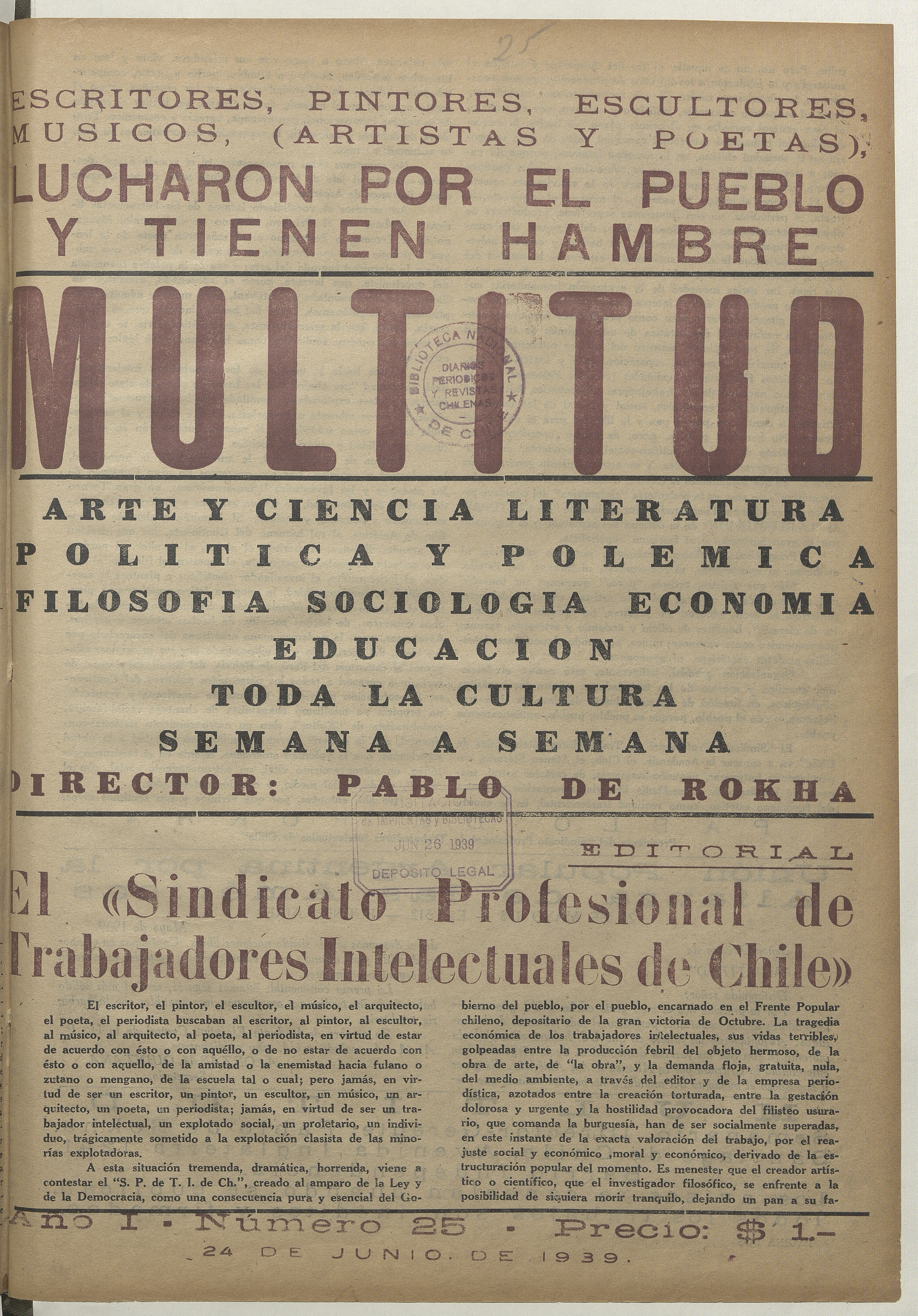 Multitud. Año 1, número 25, 24 de junio de 1939