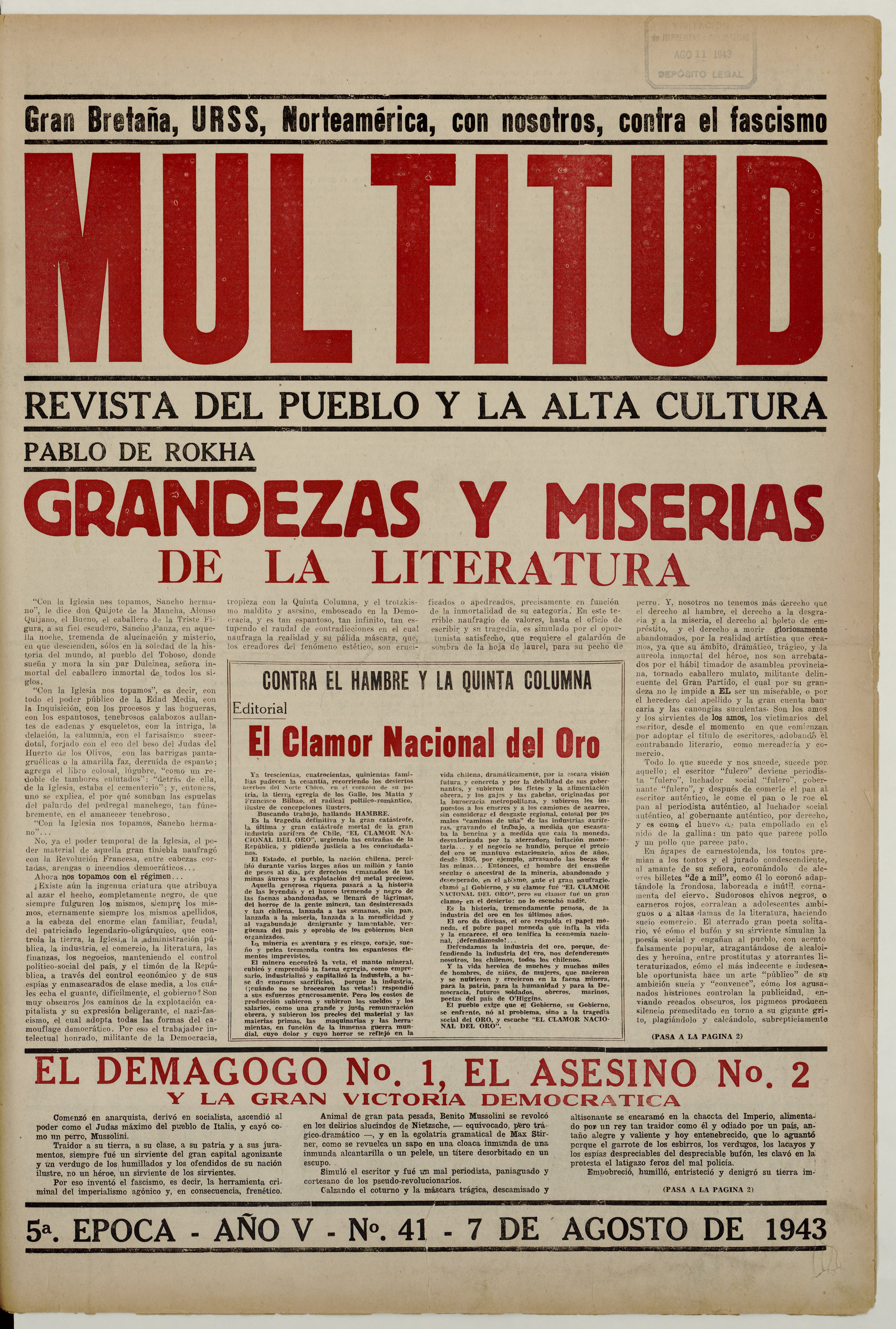 Multitud: año 5, número 41, 7 de agosto de 1943