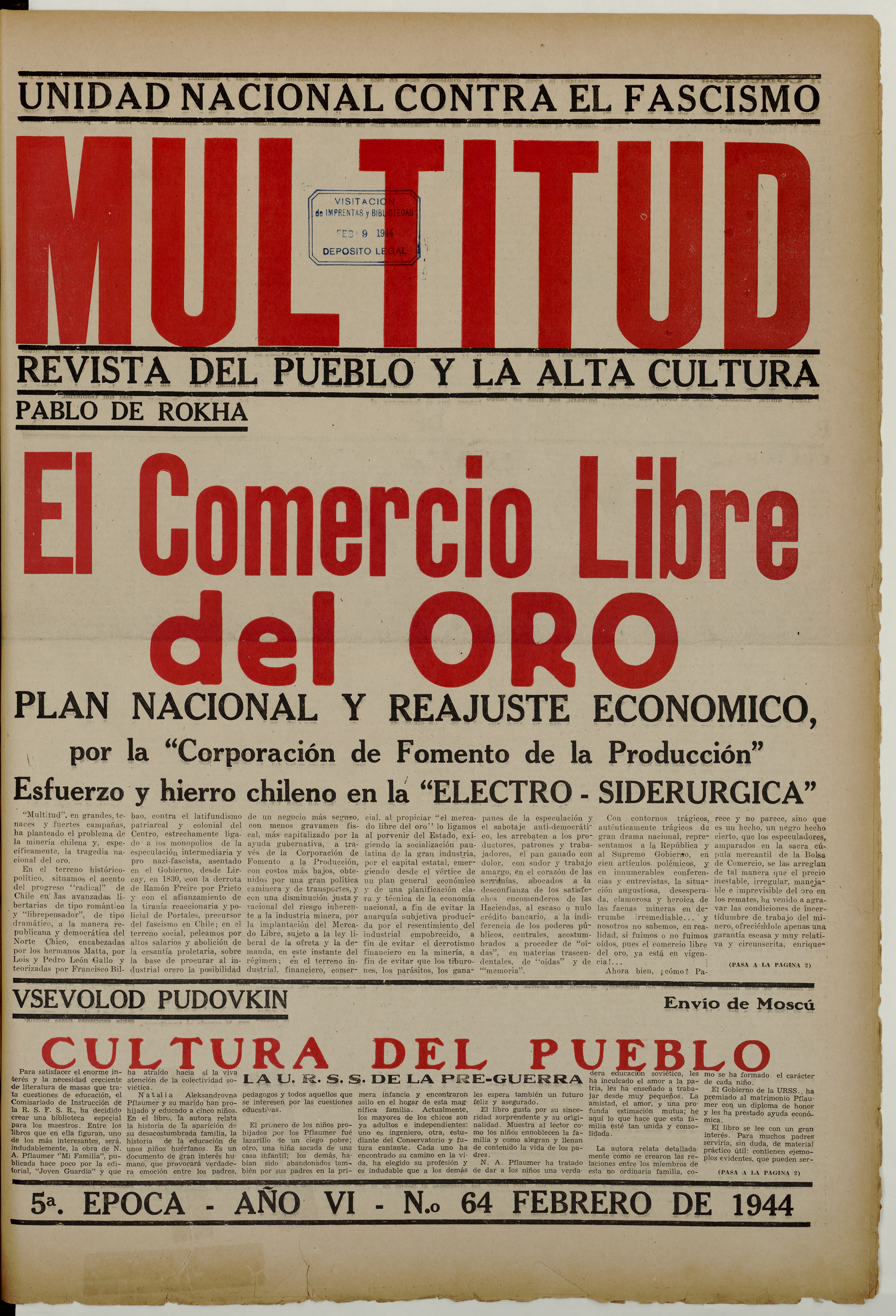 Multitud. Año 6, número 64, febrero de 1944