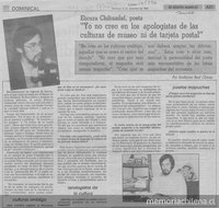 "Yo no creo en los apologistas de las culturas de museo ni de tarjeta postal". Elicura Chihuailaf, poeta