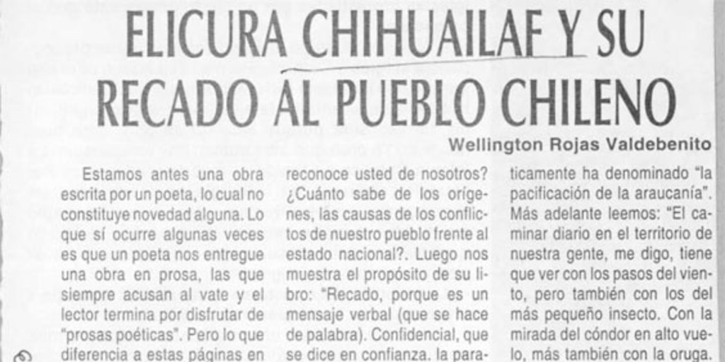 Elicura Chihuailaf y su recado al pueblo chileno