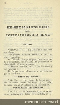 Reglamento de Las Gotas de Leche del Patronato Nacional de la Infancia.