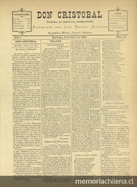 Don Cristóbal. Santiago, 8 de abril de 1890