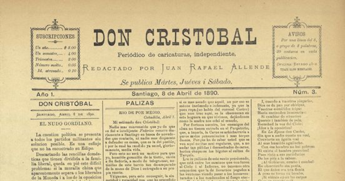 Don Cristóbal. Santiago, 8 de abril de 1890