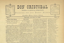 Don Cristóbal. Santiago, 8 de abril de 1890