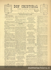 Don Cristóbal. Santiago, 10 de abril de 1890