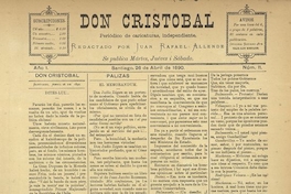 Don Cristóbal. Santiago, 26 de abril de 1890