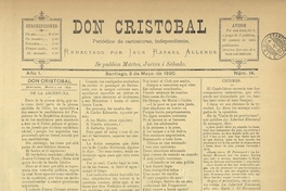 Don Cristóbal. Santiago, 3 de mayo de 1890