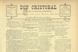  Don Cristóbal. Santiago, 12 de junio de 1890