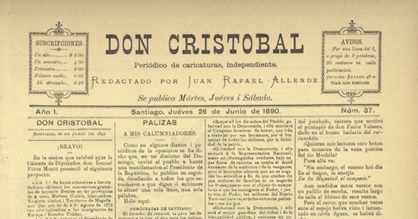 Don Cristóbal. Santiago, 26 de junio de 1890