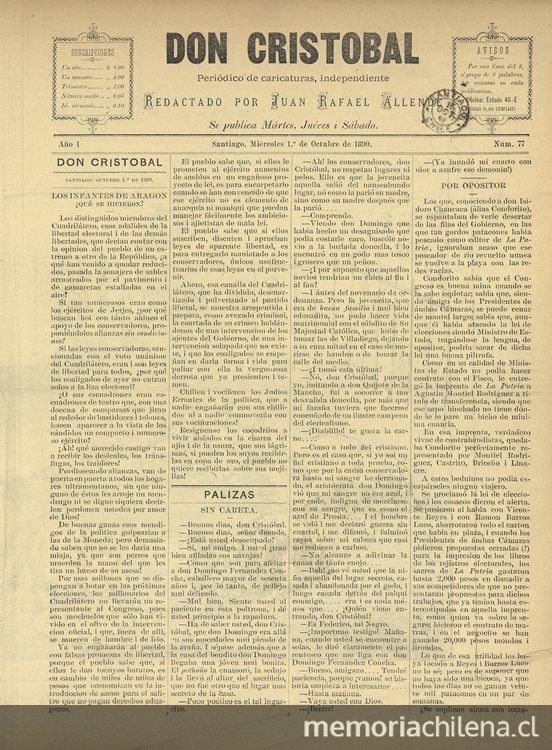 Don Cristóbal. Santiago, 1º de octubre de 1890