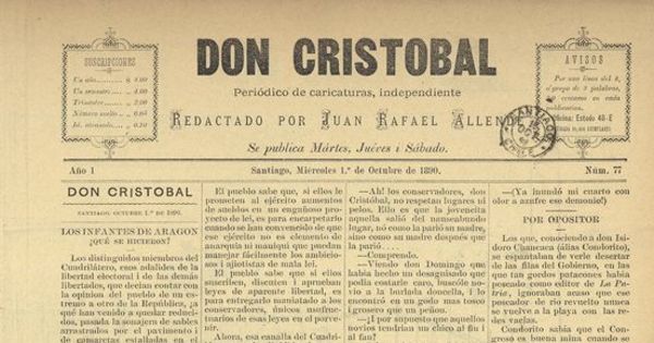 Don Cristóbal. Santiago, 1º de octubre de 1890