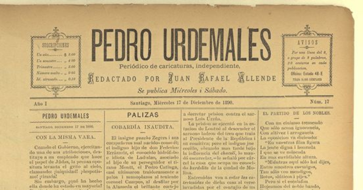 Pedro Urdemales. Santiago, 17 de diciembre de 1890