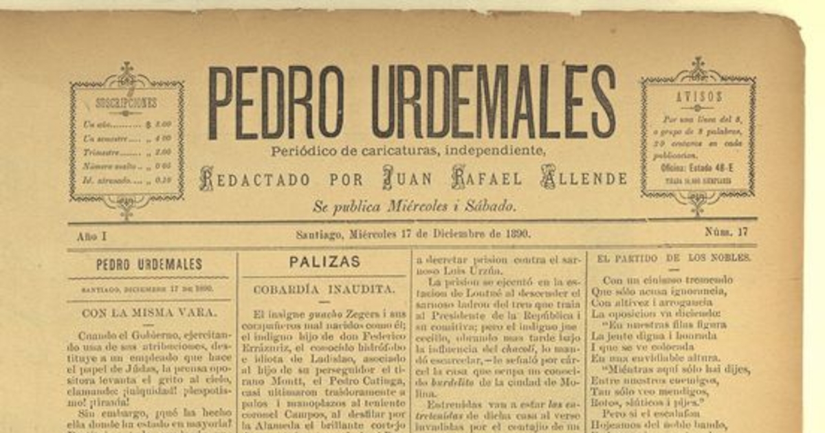 Pedro Urdemales. Santiago, 17 de diciembre de 1890