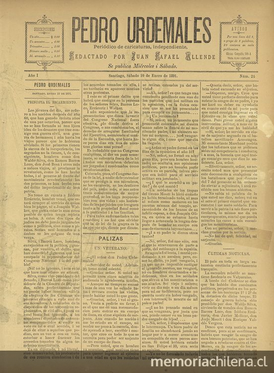 Pedro Urdemales. Santiago, 10 de enero de 1891