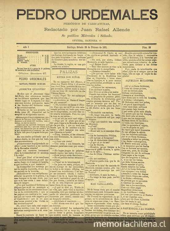 Pedro Urdemales. Santiago, 28 de febrero de 1891