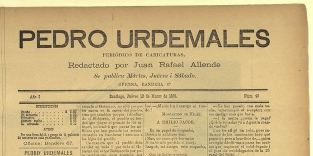  Pedro Urdemales. Santiago, 12 de marzo de 1891
