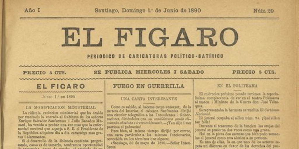 El Fígaro: periódico político-satírico. Santiago, 1º de junio de 1890