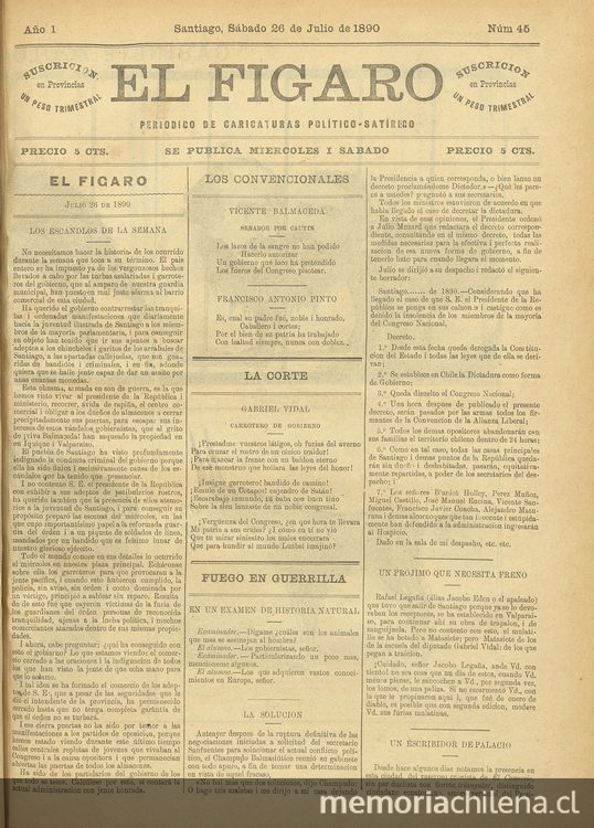 El Fígaro: periódico político-satírico. Santiago, 26 de julio de 1890