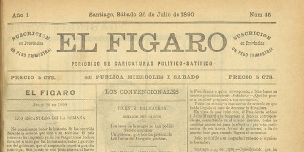 El Fígaro: periódico político-satírico. Santiago, 26 de julio de 1890