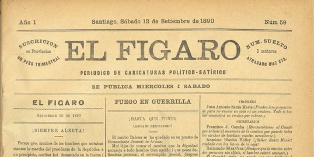 El Fígaro: periódico político-satírico. Santiago, 13 de septiembre de 1890