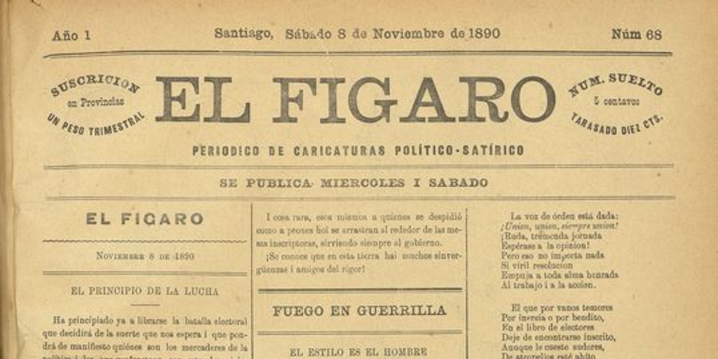 El Fígaro: periódico político-satírico. Santiago, 8 de noviembre de 1890