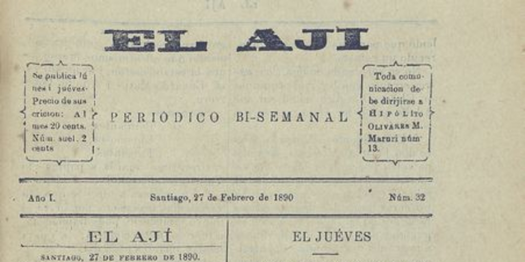 El Ají. Santiago, 27 de febrero de 1890