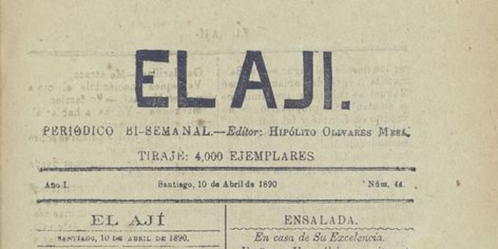 El Ají. Santiago, 10 de abril de 1890